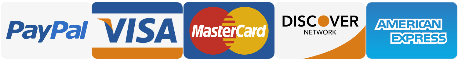 PayPal, Visa, MasterCard, Discover, American Express